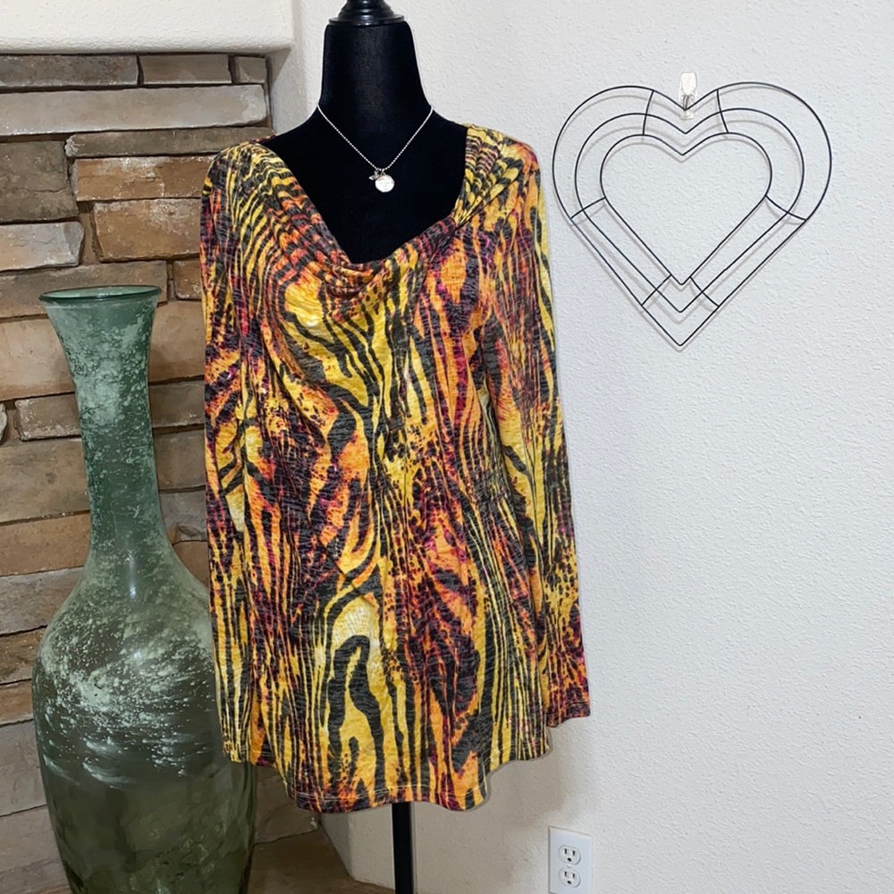 3/$40 Chaus- Multi-Colored Patterned Long-Sleeve Shirt
